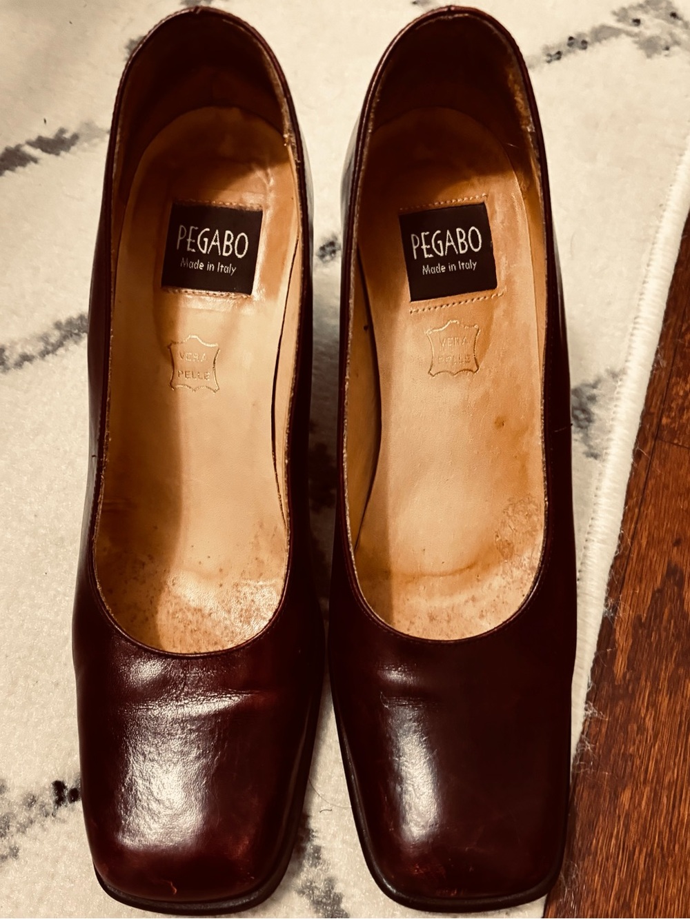 VINTAGE - Women's Pegabo Brown Leather Pumps - Classic Block Heel